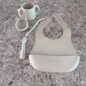 Lalo Cream Baby Bib, Cup and Spoon